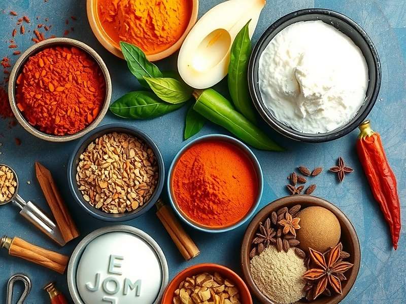 Assorted Indian spices arranged in bowls