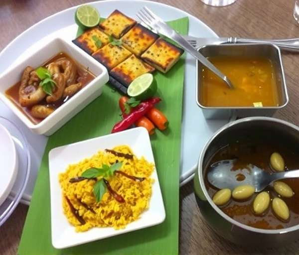 South Indian cuisine with dosa and sambar